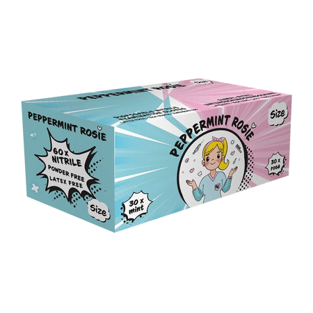 Nitrile examination gloves STYLE PEPPERMINT ROSSIE, powderfree (60 pcs box) XS